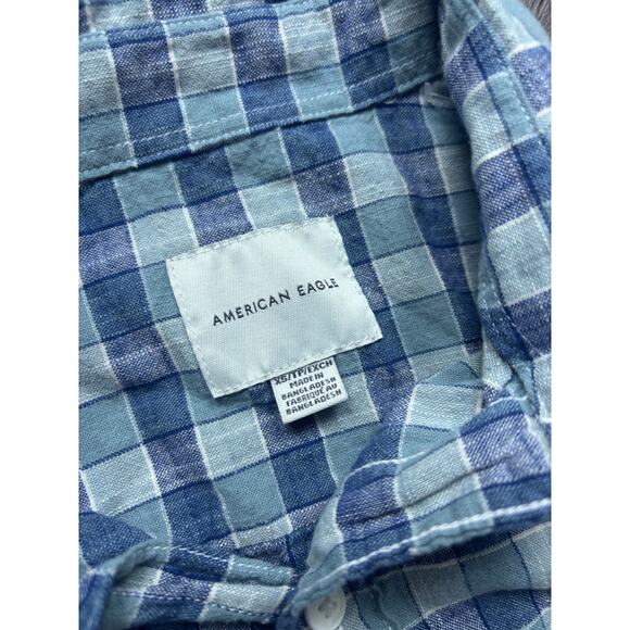 American Eagle Men’s XS Plaid Short Sleeve Button Down Casual Shirt Blue - Picture 4 of 6